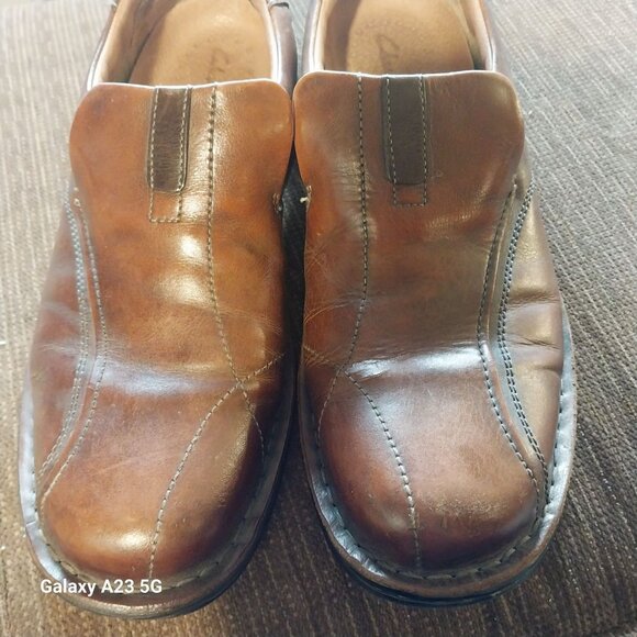 Clarks Mens Leather Slip-On Loafers Brown Casual Dress Shoes Size 12M - Picture 2 of 8